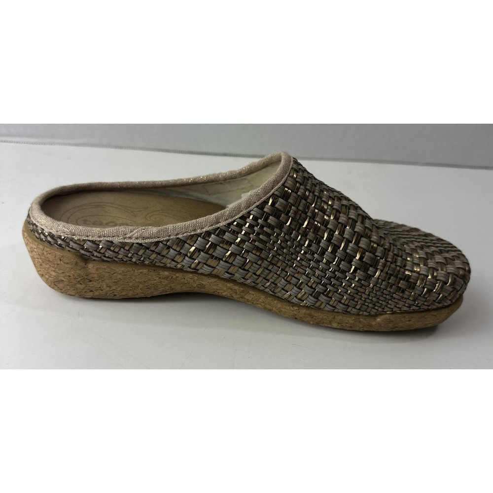 Taos Primavera Woven Leather Tan Bronze Basketweave Clogs Cork Sandals US 8 8.5 - Picture 8 of 13